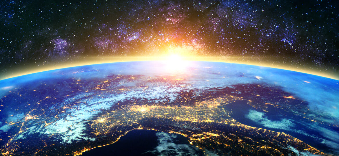Earth and galaxy. Elements of this image furnished by NASA.